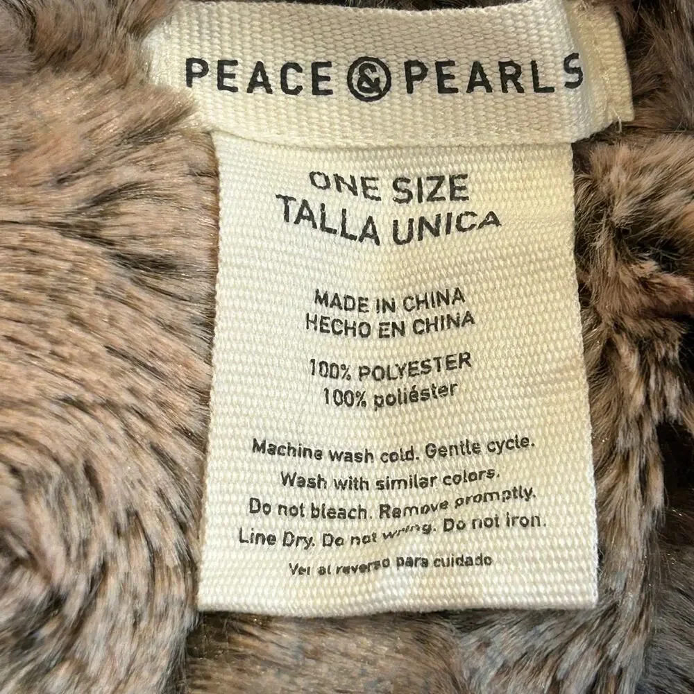 Peace & Pearls Faux fur gray-peach- brown infinity scarf and shoulder wrap NWOT